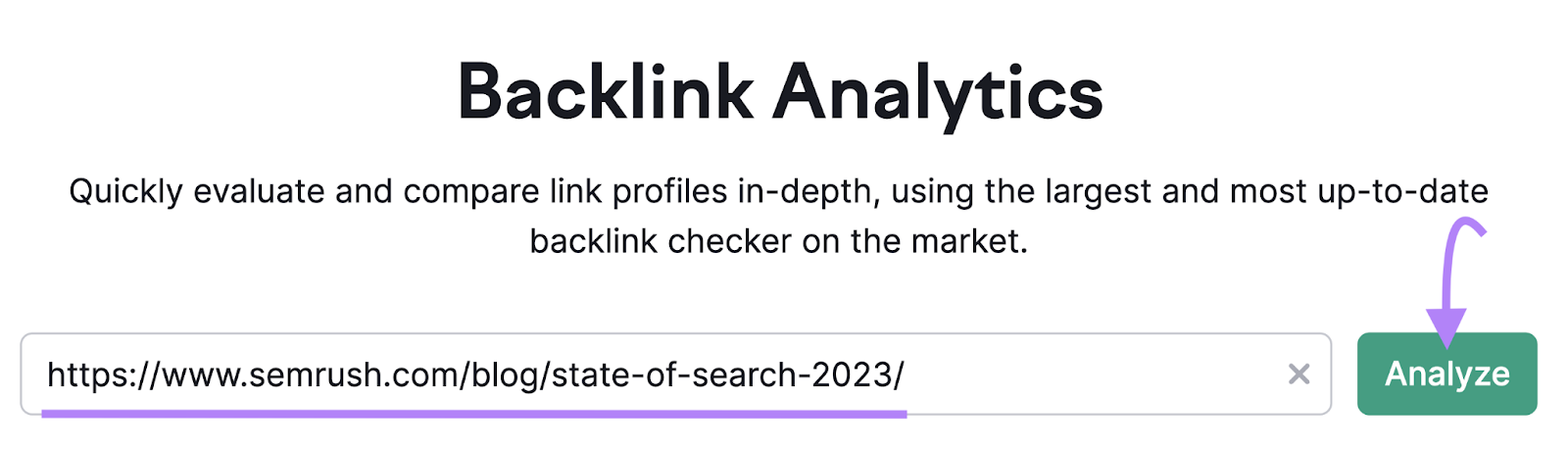Backlinks search bar with "Analyze" button highlighted