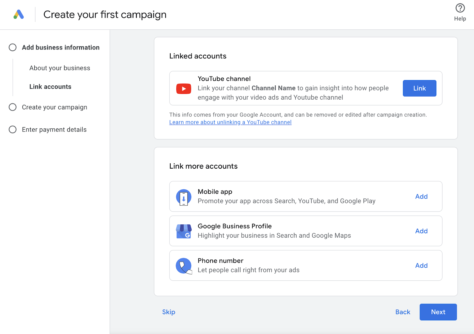 linked accounts page