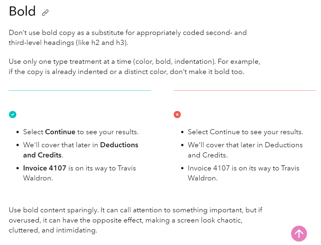 Intuit’s content style guide instructions