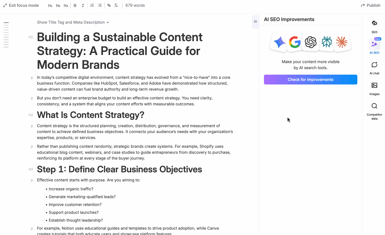 checking a document for AI SEO improvements