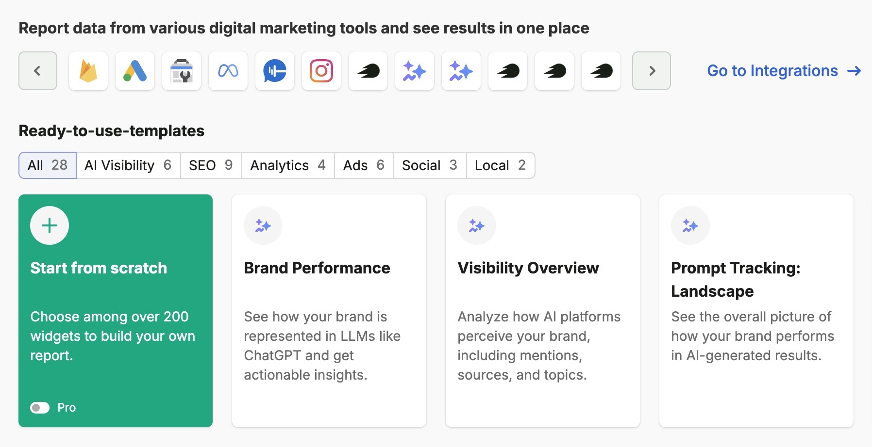 My Reports tool start showing a list of ready-to-use templates and an option to build a custom report from scratch.