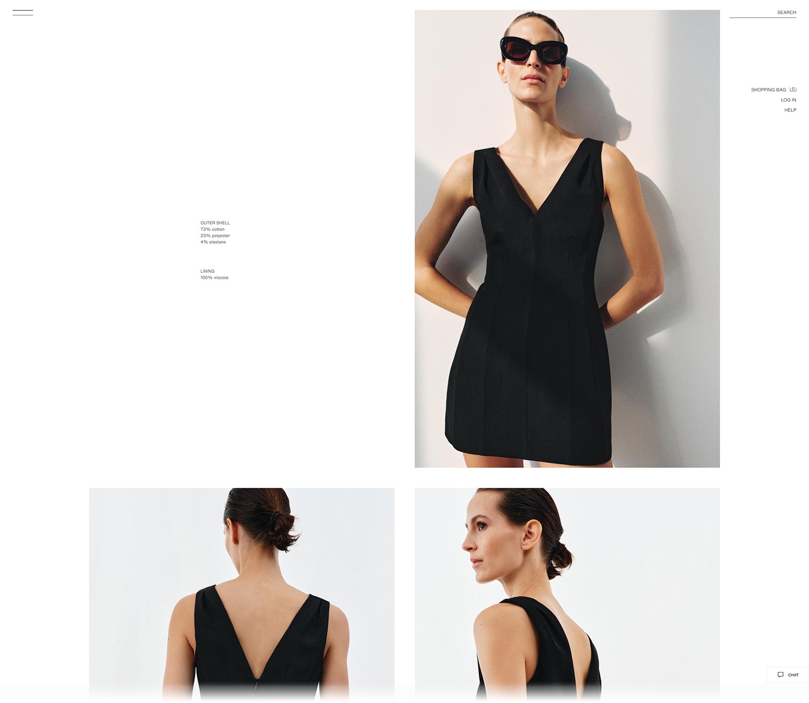 Zara product gallery showing black dress from front, back, and side angles