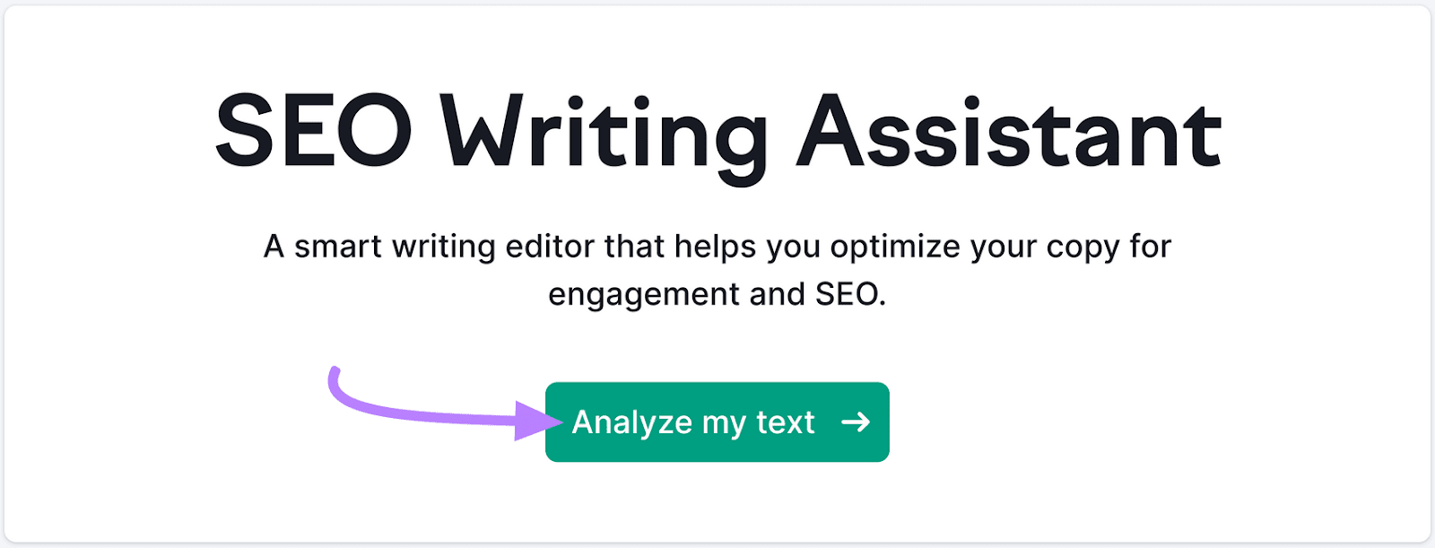 "Analyze my text" button in SEO Writing Assistant tool