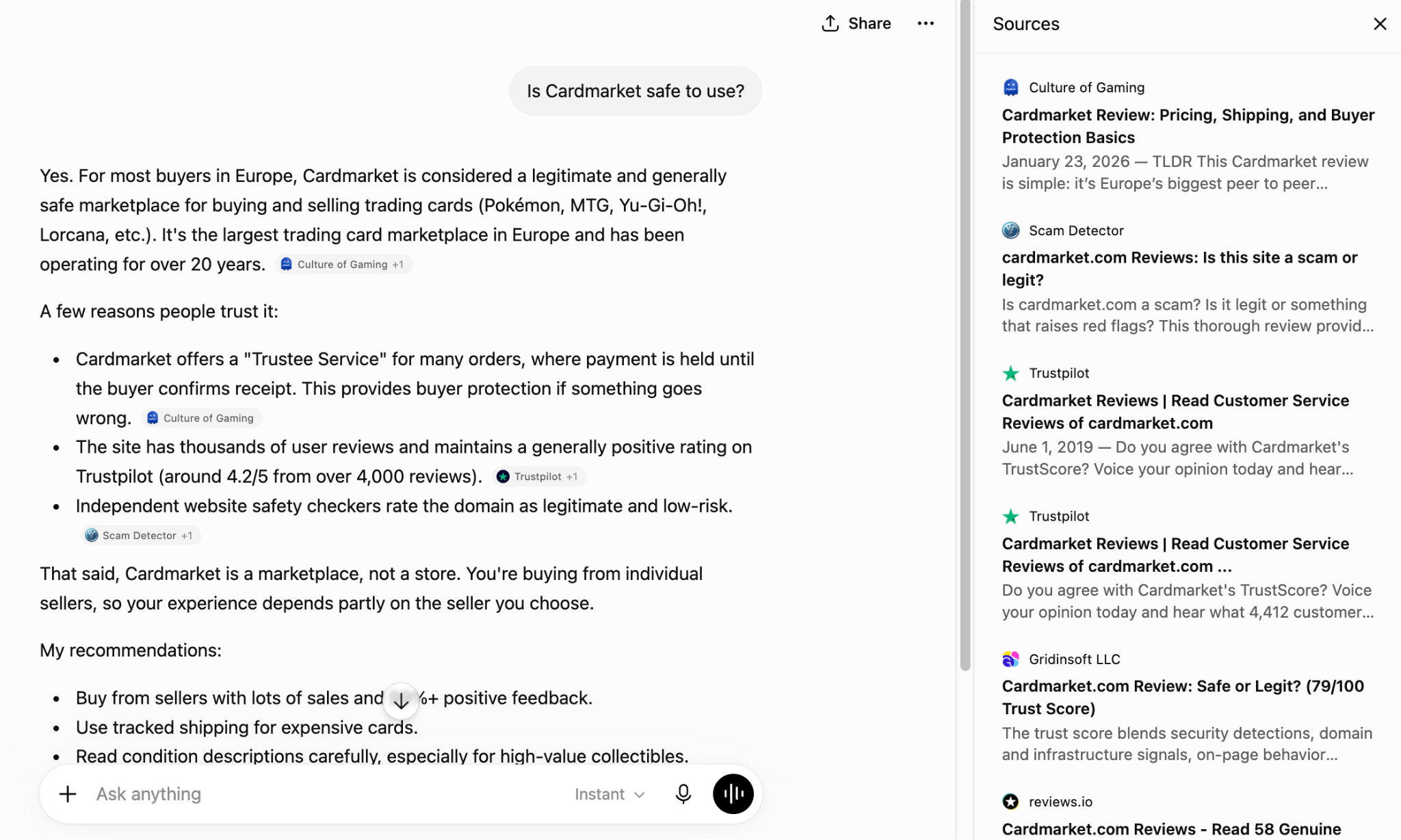 ChatGPT search screenshot