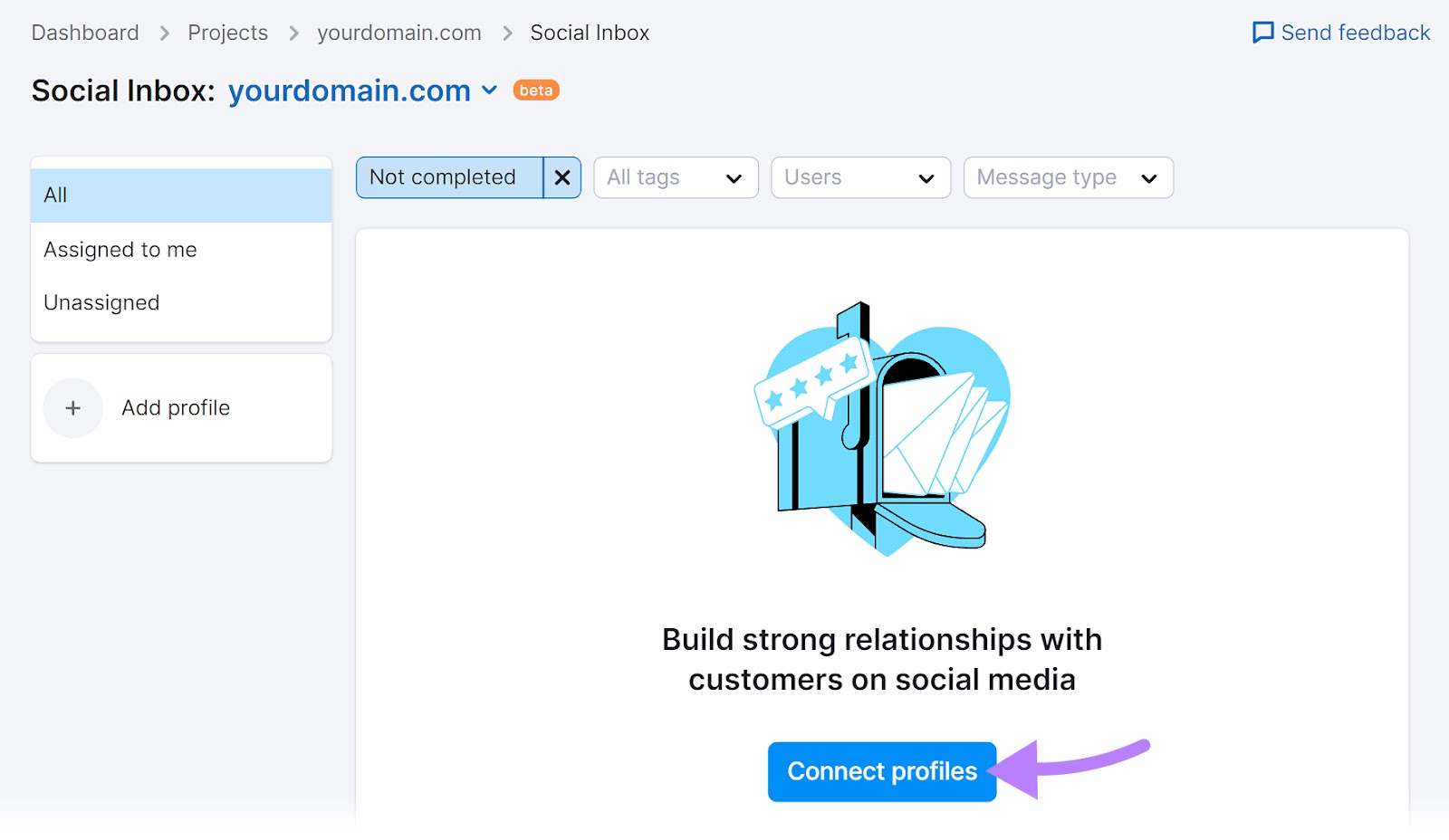 “Connect profiles” button in Social Inbox