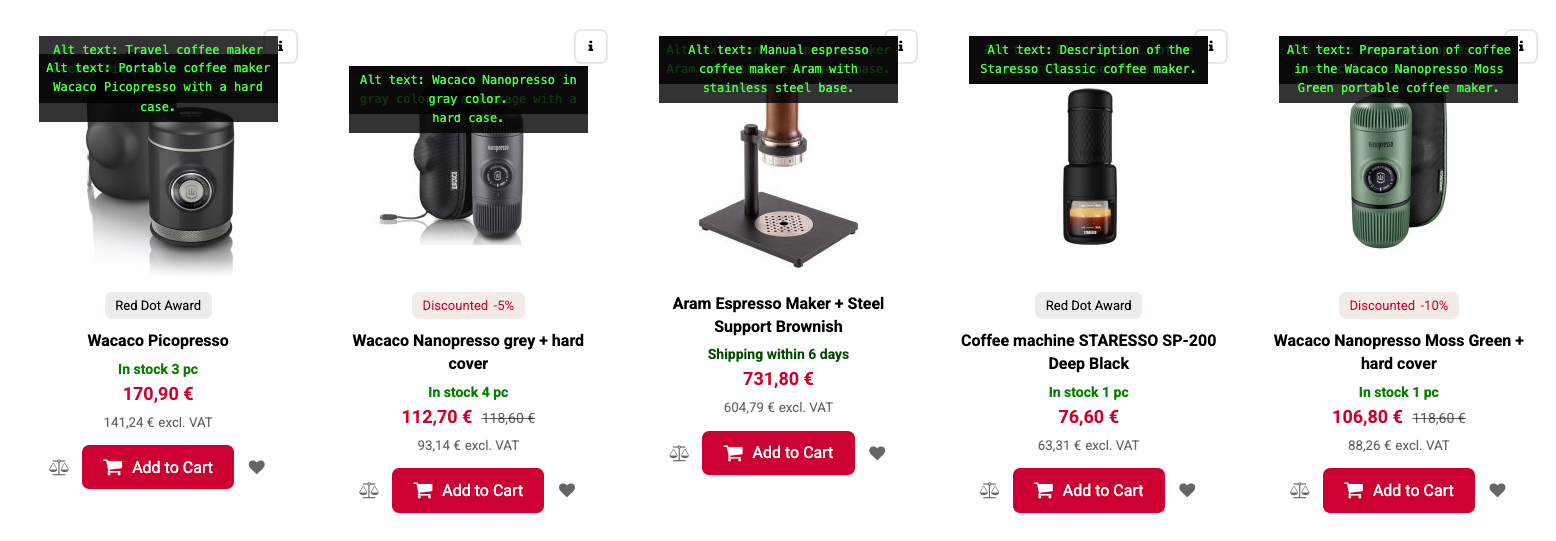 Using the Image Alt Text Viewer on Green Plantation's website to find that their product images use descriptive alt text.