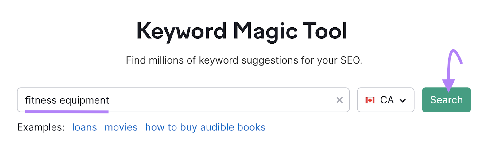 "fitness equipment" entered into the Keyword Magic Tool search bar