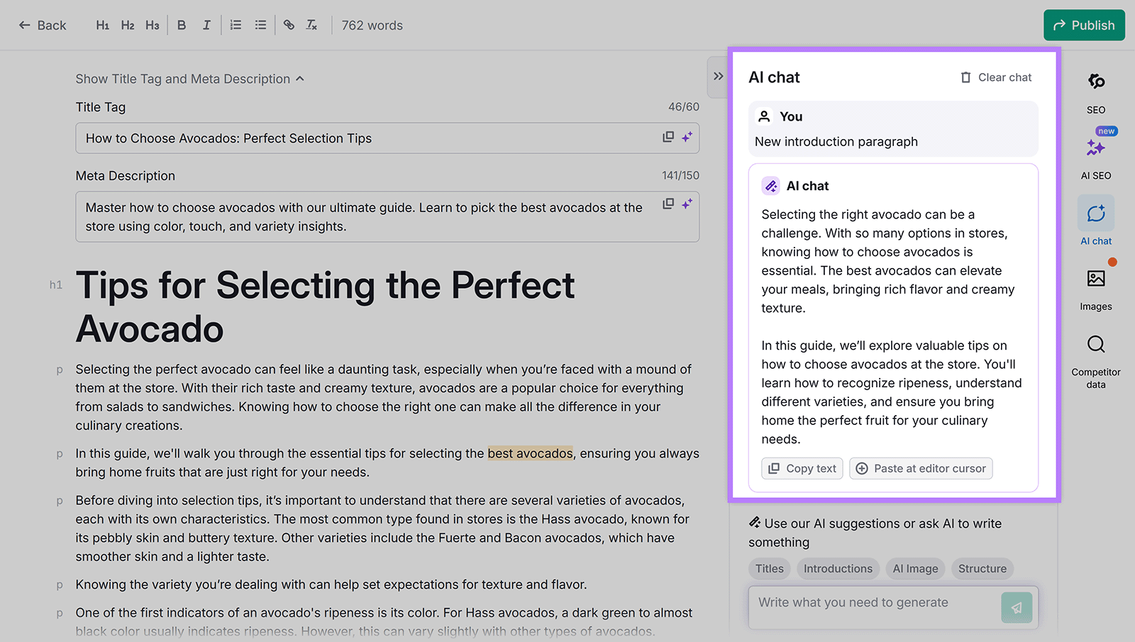 Editor view with an AI chat panel highlighted.