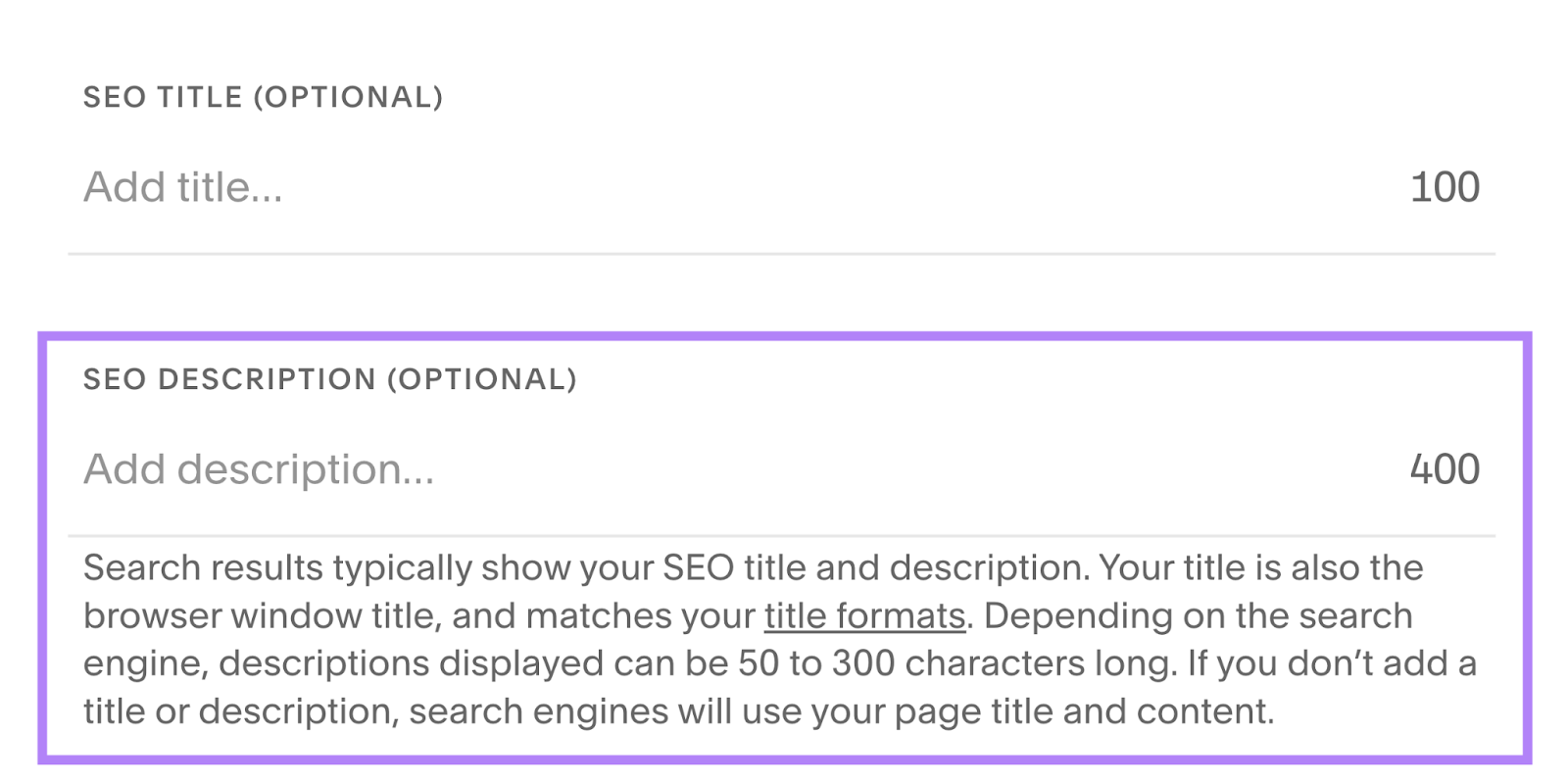 “SEO DESCRIPTION (OPTIONAL)” field in Squarespace