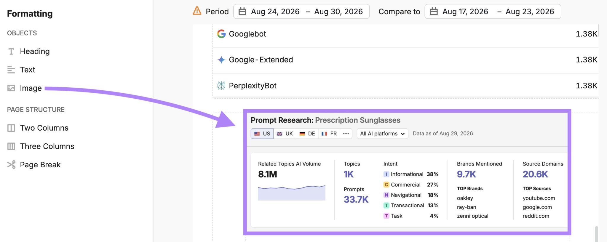 Adding a custom screenshot with AI SEO data on My Reports.