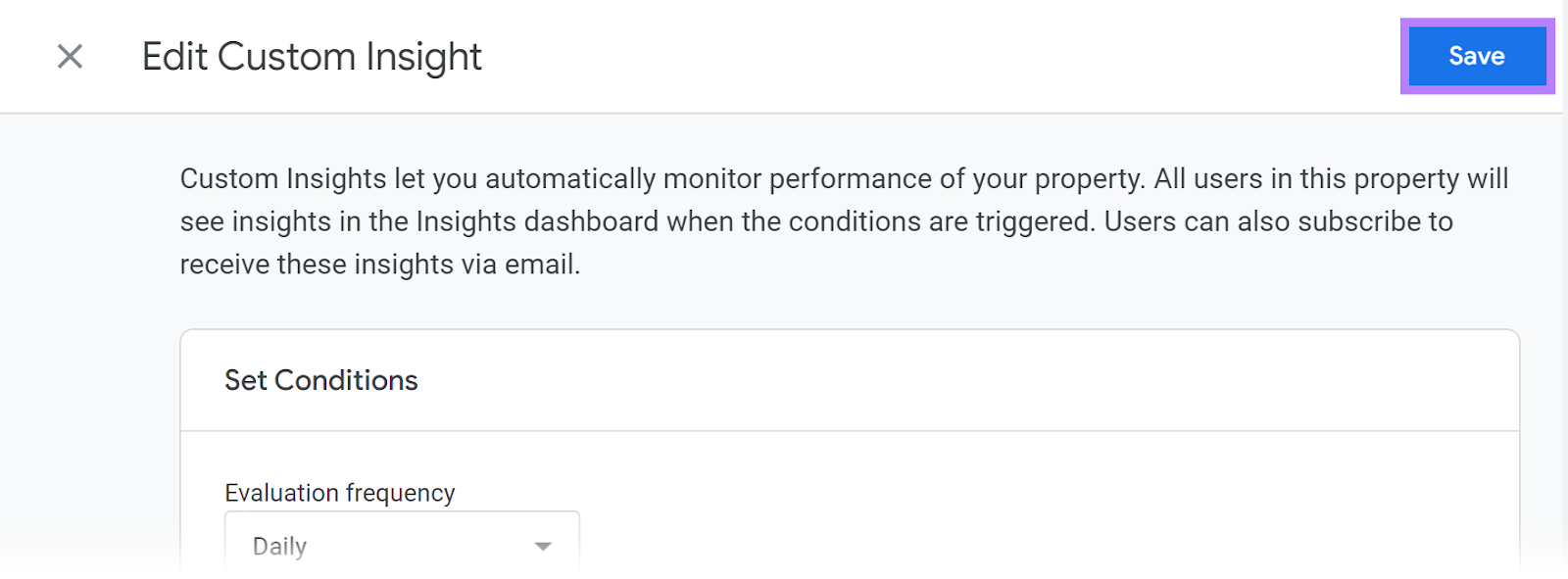 Save button highlighted in the Edit Custom Insight window.