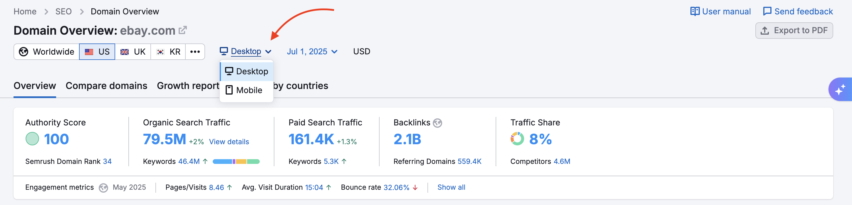 What mobile databases are available on Semrush? image 1