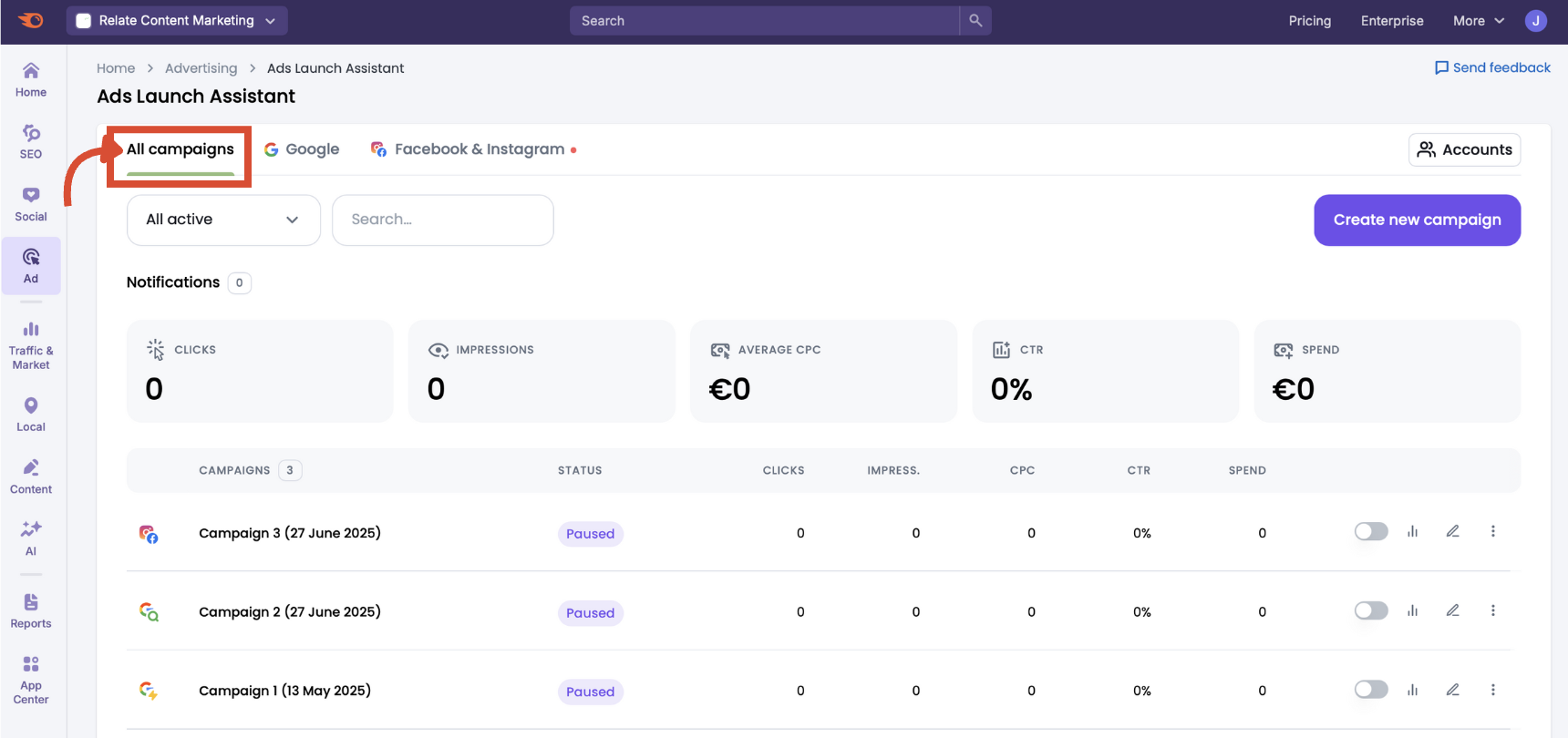 Combined channel performance report showing cross-platform metrics.