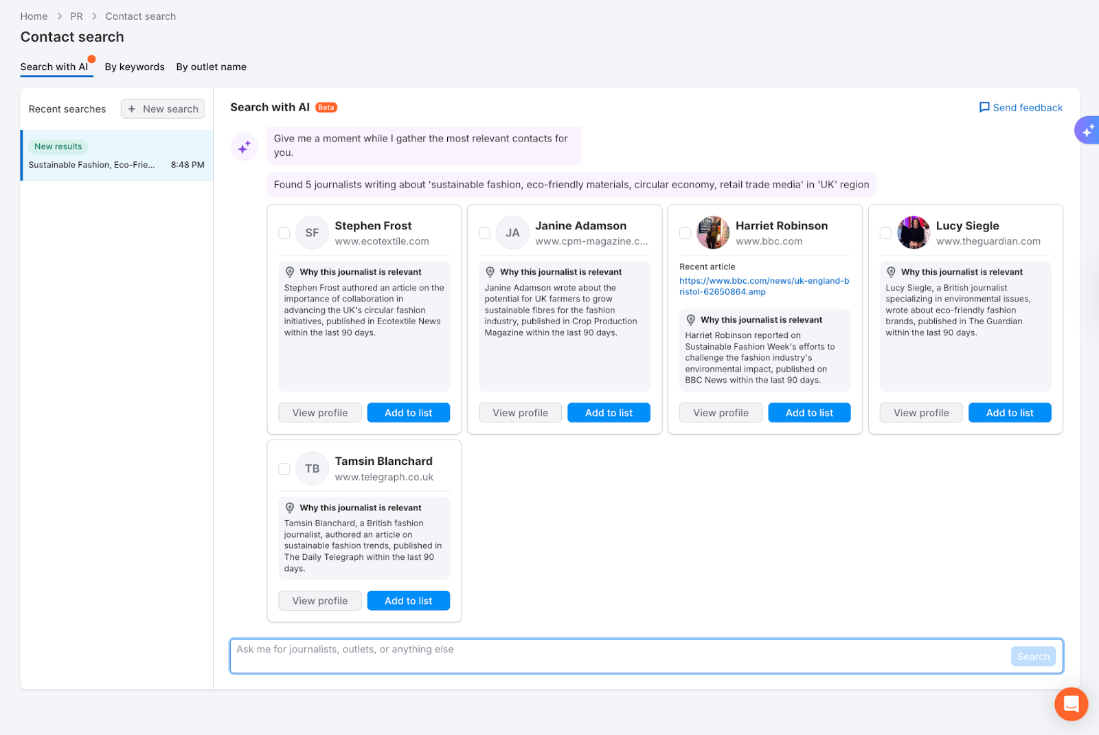 Finding contacts and outlets with AI search image 2